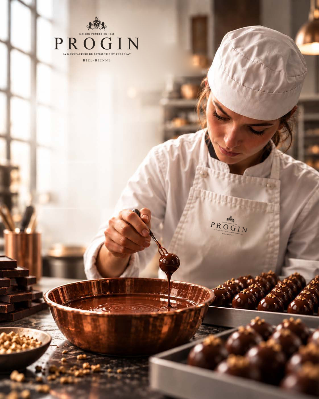 Chocolatière beim Fertigen von Truffes – Handwerksmotiv aus dem PROGIN-Katalog